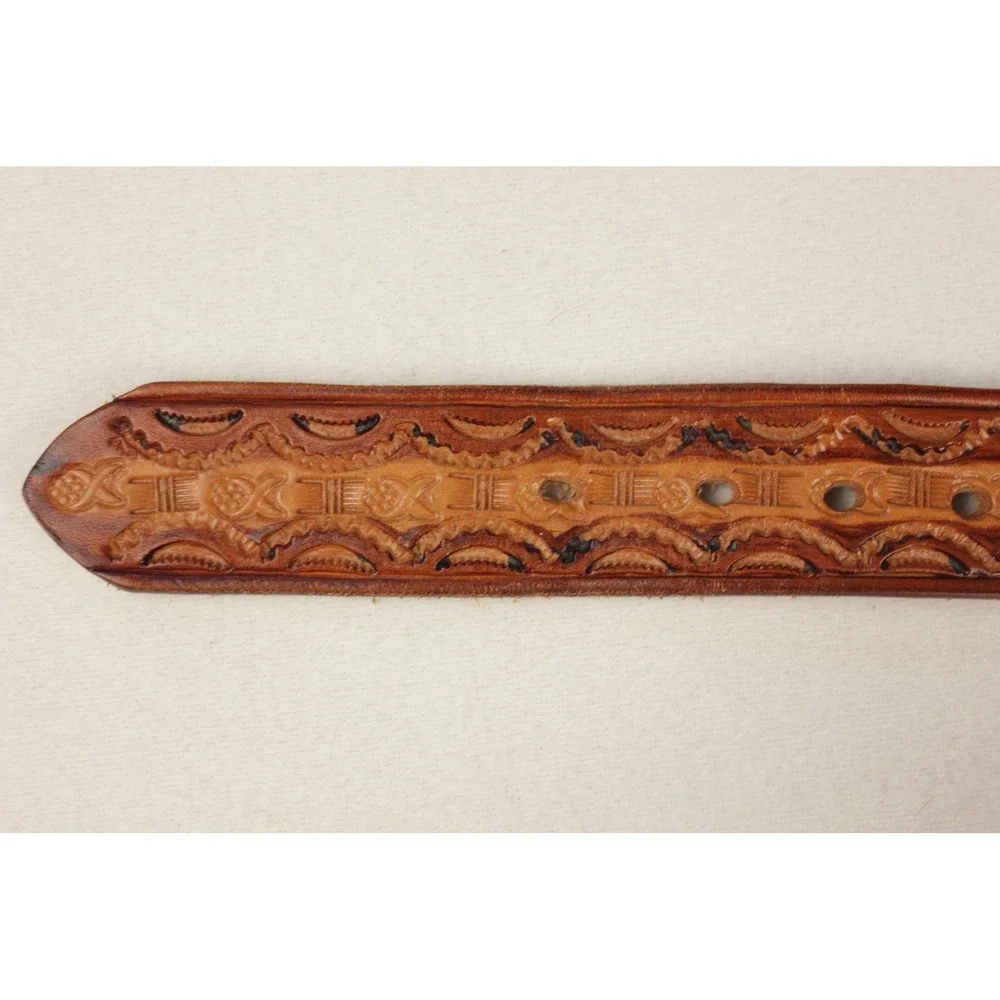Western Leather Belt Stamped Embossed Braided 1.5